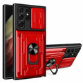 Red Shockproof Card Slot Case for Samsung Galaxy Note and S Series by Habicare, showing protective design and card slots.