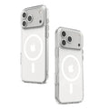 Clear shockproof wireless charging case for iPhone 17 series by 9eight5, showing the transparent durable design and precise cutouts.