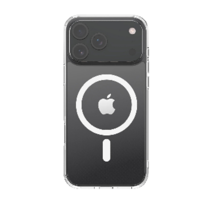 Clear shockproof wireless charging case for iPhone 17 series by 9eight5, offering durable protection and seamless charging.