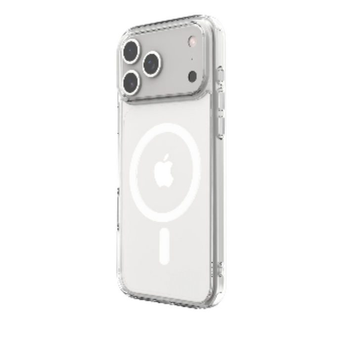 Clear shockproof wireless charging case for iPhone 17 series by Habicare, showcasing the transparent, protective design.