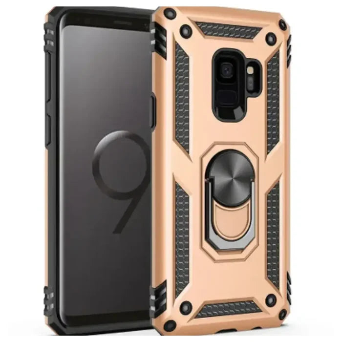 Habicare 9eight5 shockproof ring holder case for Samsung Galaxy in gold, featuring durable protection and a built-in ring grip.