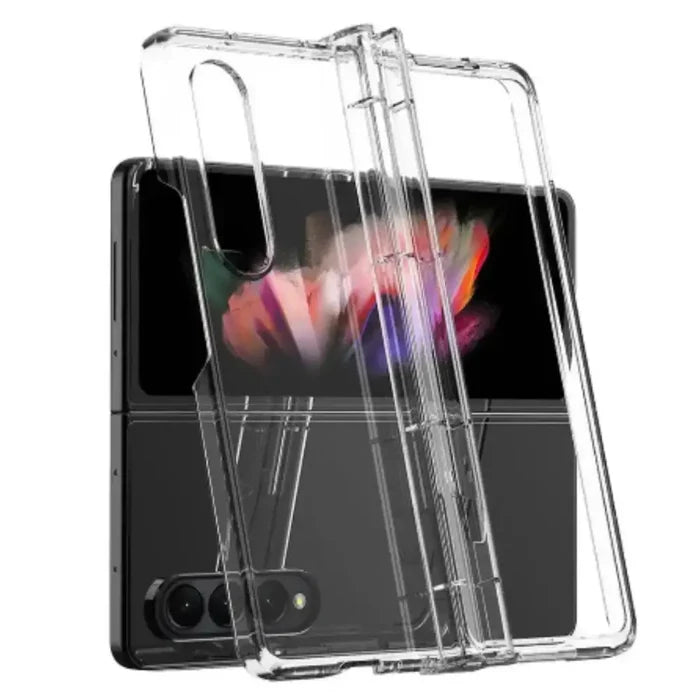 Clear shockproof cover for Samsung Z Fold series by 9eight5, designed by Habicare, protecting the phone while showcasing its design.