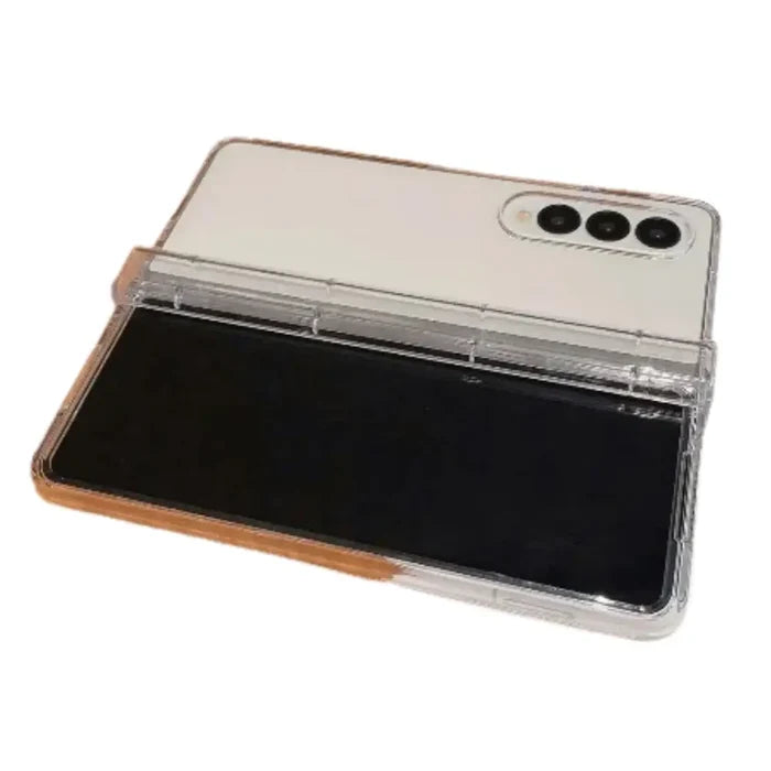 Transparent shockproof cover for Samsung Z Fold series by 9eight5 from Habicare, showing the clear protective case on the phone.