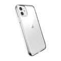 Clear silicone case for iPhone 11 by 9eight5, showing a snug fit and transparent design on the phone.