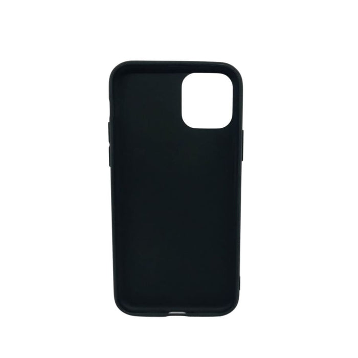 Black silicone case for iPhone 11 Pro by 9eight5, showing the soft, flexible material and precise cutouts for buttons and camera.