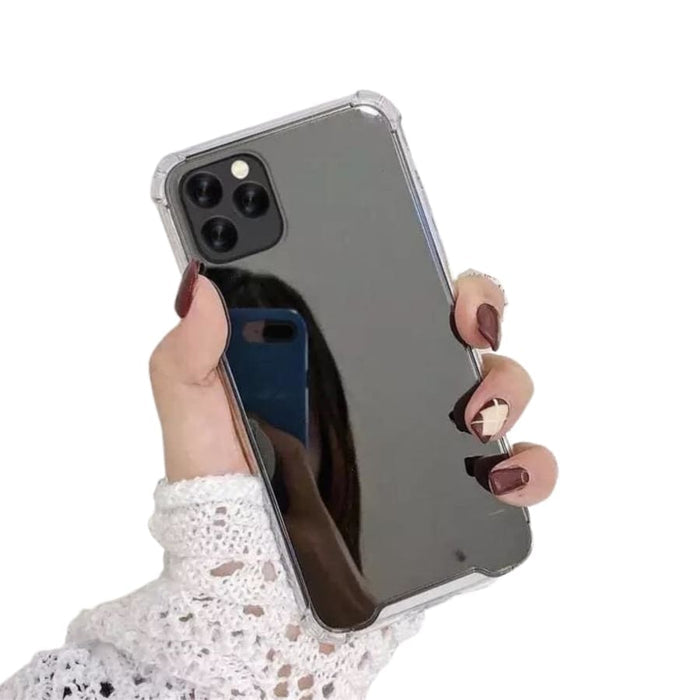 Black mirror silicone case for iPhone 11 Pro Max by 9eight5, showing a sleek, reflective protective cover for smartphone.