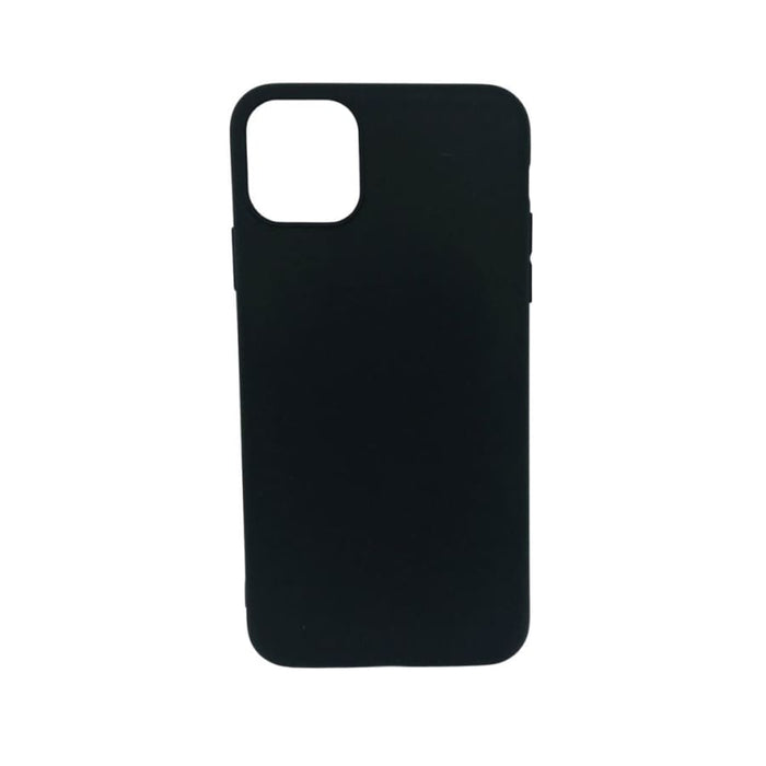 Black silicone phone case for iPhone 11 Pro Max by 9eight5, showing smooth, flexible protective cover with precise cutouts.