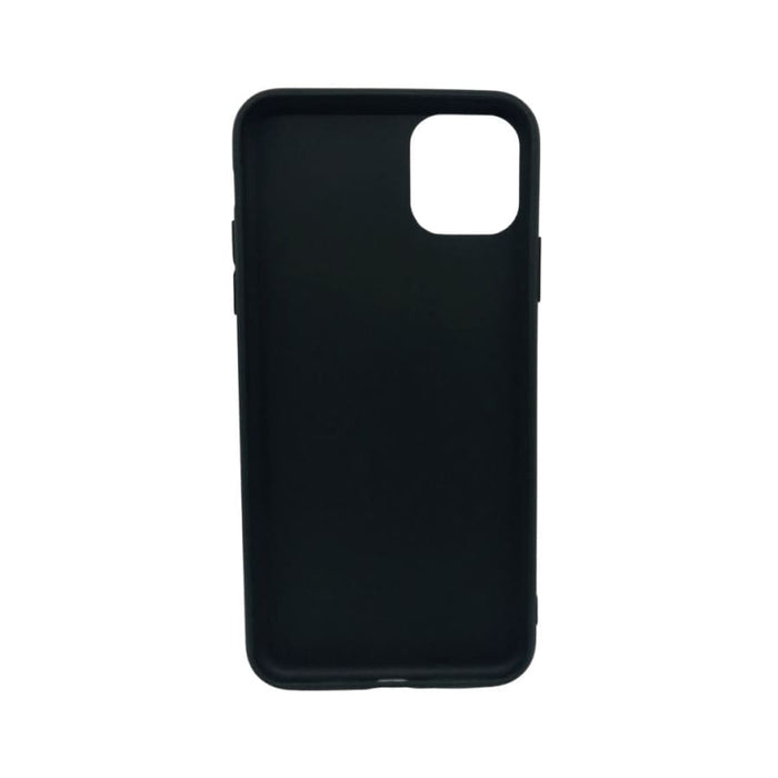 Black silicone case for iPhone 11 Pro Max by 9eight5, showing a close-up of the soft, flexible phone protective cover.