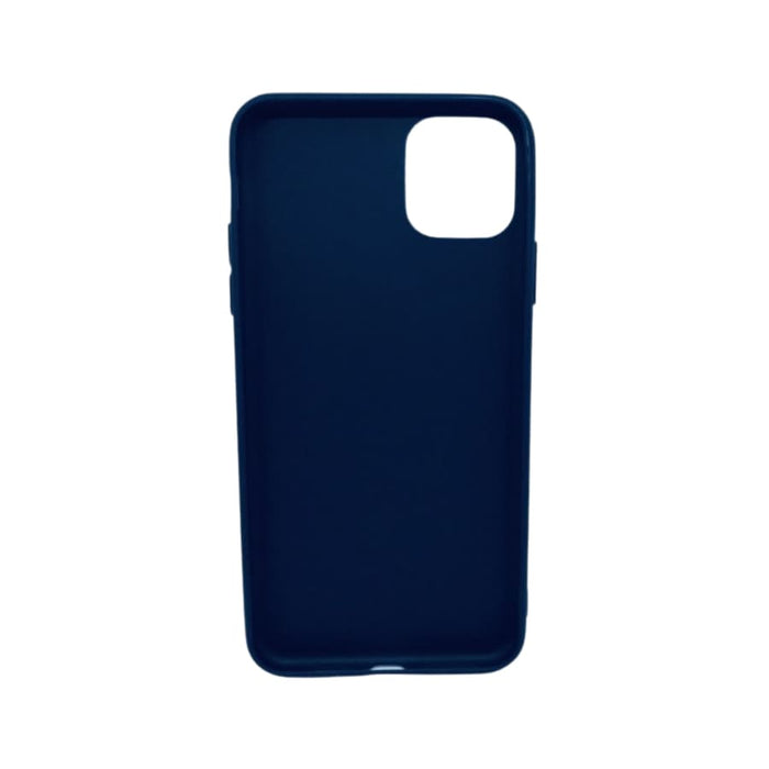 Navy blue silicone case for iPhone 11 Pro Max by 9eight5, showing a smooth, flexible protective phone cover with precise cutouts.