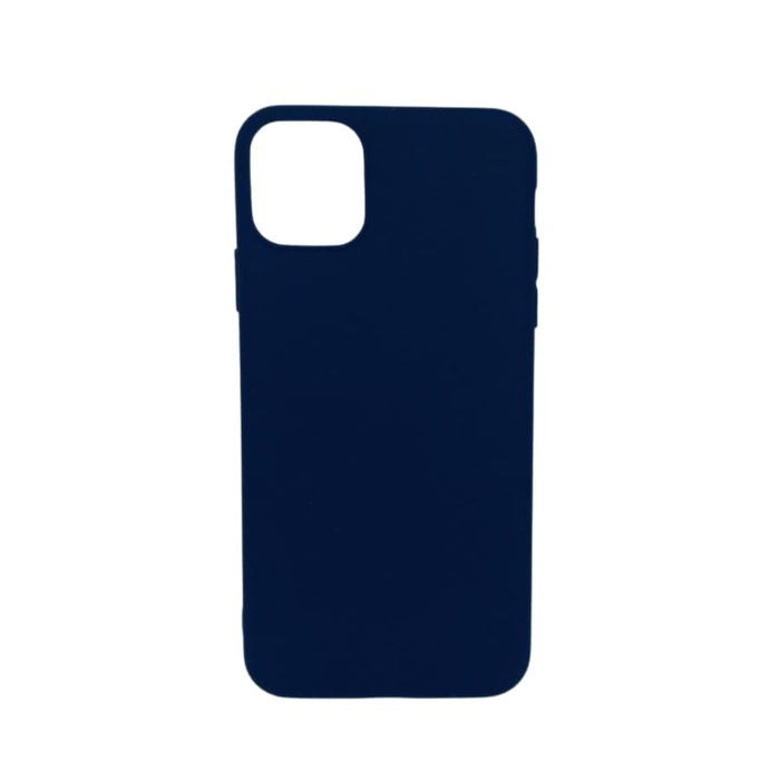 Navy blue silicone phone case for iPhone 11 Pro Max by 9eight5, with smooth texture and precise cutouts for buttons and camera.