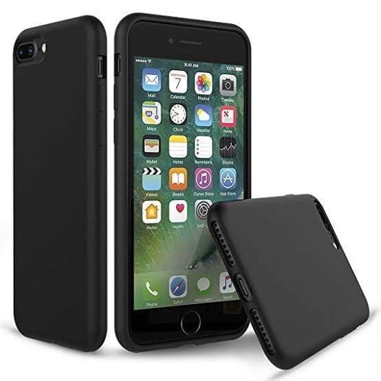 Black silicone phone case for iPhone 6 Plus and 6s Plus by 9eight5, showing a snug fit and smooth texture.