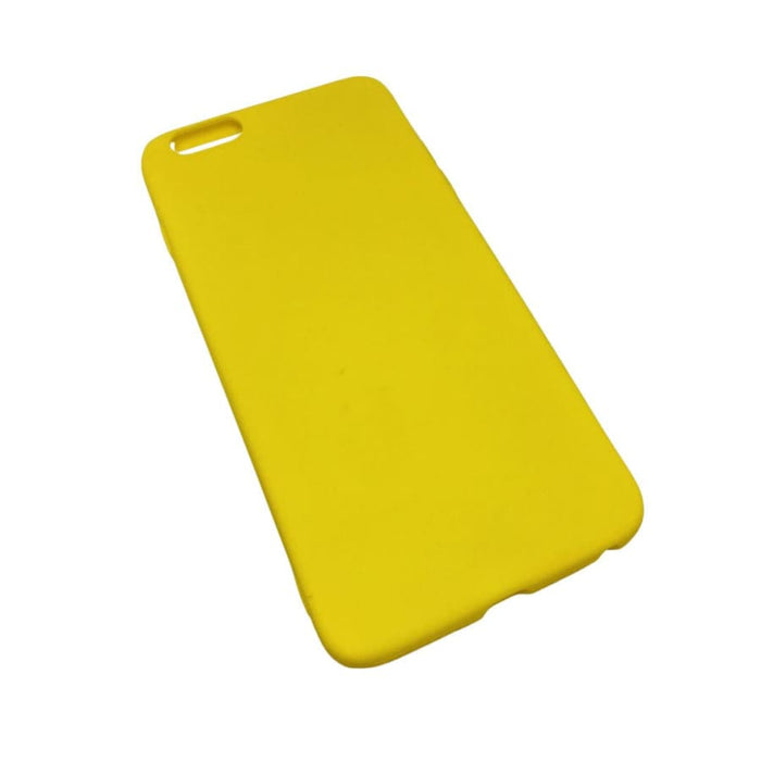 Yellow silicone case for iPhone 6 Plus and 6s Plus by 9eight5, showing smooth, flexible exterior with precise cutouts.
