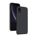 Black silicone case for iPhone XR by 9eight5, showing a snug fit and smooth texture on the phone.