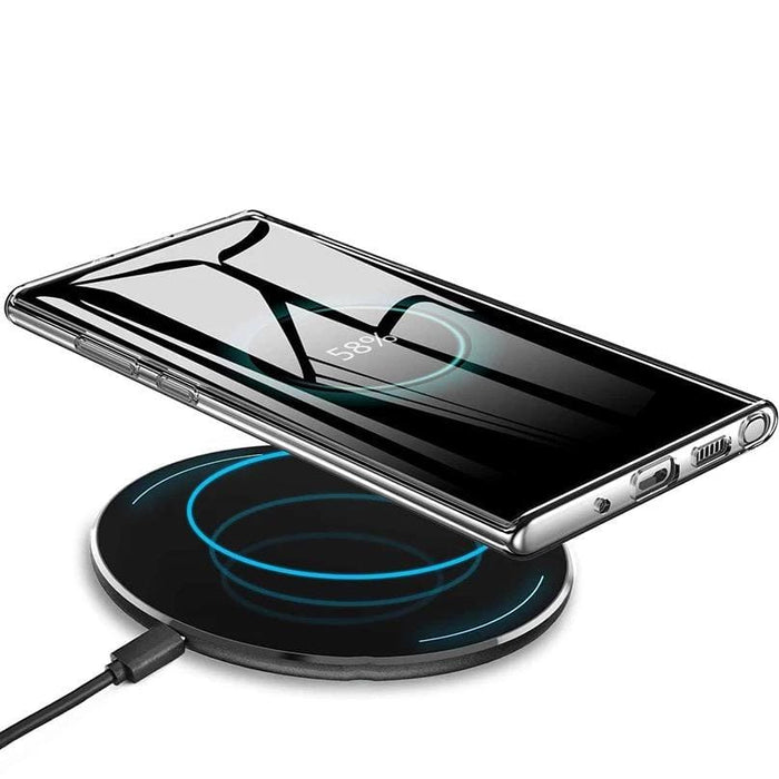 Clear silicone phone case for Samsung Galaxy Note 10 Plus by 9eight5, showing a slim, flexible design with precise cutouts.