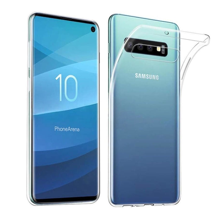 Clear silicone case for Samsung Galaxy S10 by 9eight5, featuring slim protective design and precise cutouts.