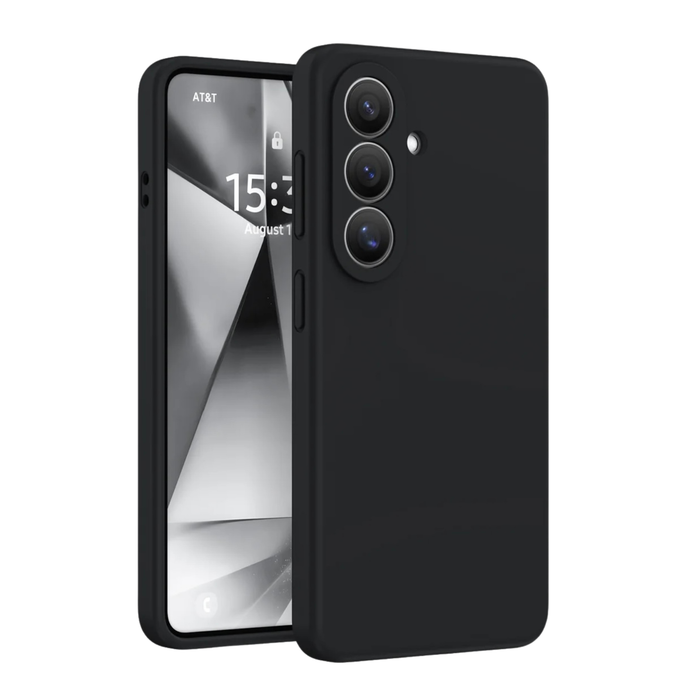 Black silicone screen protector case for Samsung S26 by 9eight5, showing the smooth, flexible material fitted around the phone screen.