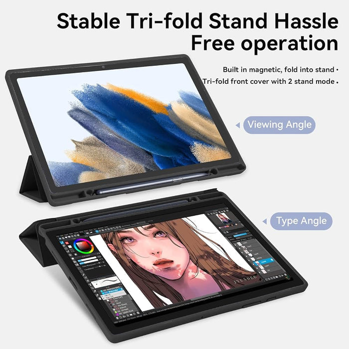 Black silicone cover for Samsung Galaxy Tab A8 10.5-inch (2021) by 9eight5, shown fitted on the tablet.