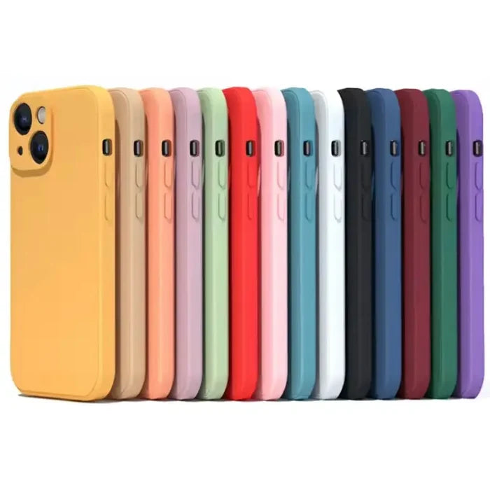 Habicare 9eight5 silicone iPhone case for iPhone 6 to 15 series in light blue, red, and black, showcasing flexible protective cover.