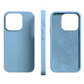 Habicare 9eight5 silicone iPhone case for iPhone 6 to 15 series in light blue, red, and black, showcasing snug fit and smooth texture.