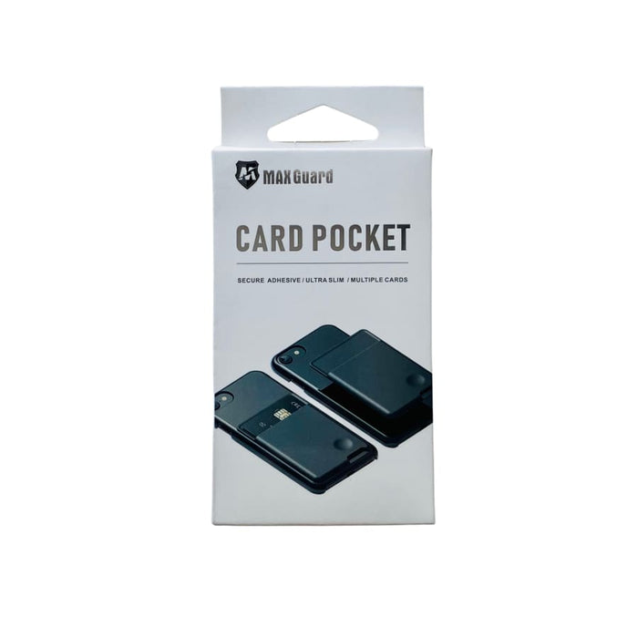 Silicone mobile phone card holder from 9eight5 attached to a phone, featuring slots for credit cards and IDs.