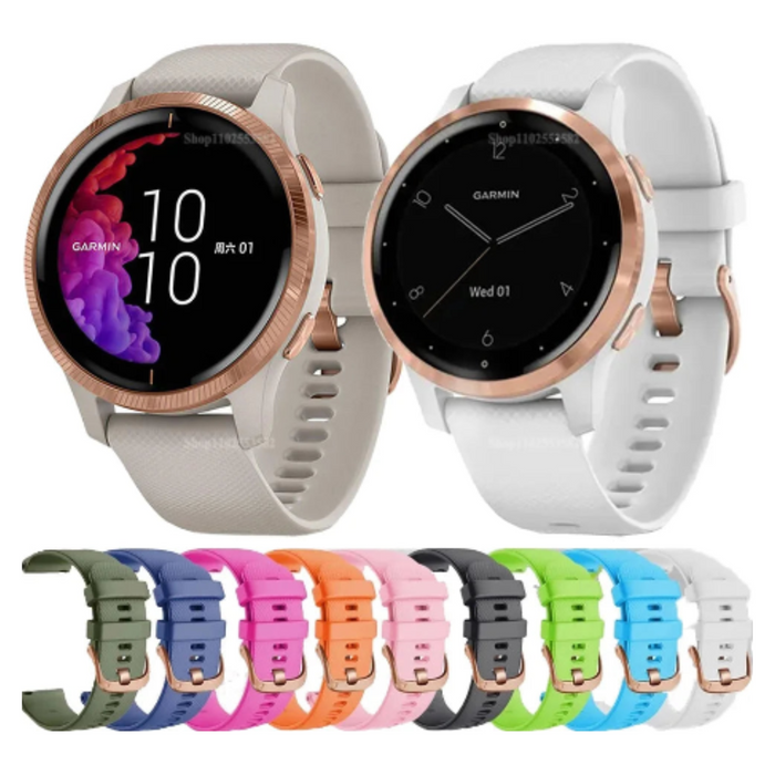 Habicare silicone replacement strap for Garmin Vivoactive 5 Series in multiple colors, designed for comfortable TWS wear.