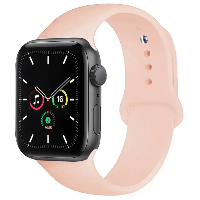 Habicare silicone sport band for Apple Watch Series 42mm to 49mm, available in 45 vibrant colors, designed for active wear.
