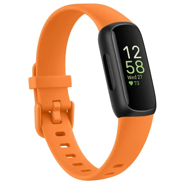 Habicare silicone sport strap for Fitbit Inspire 3, available in 21 colors; flexible, durable wristband for active wear.