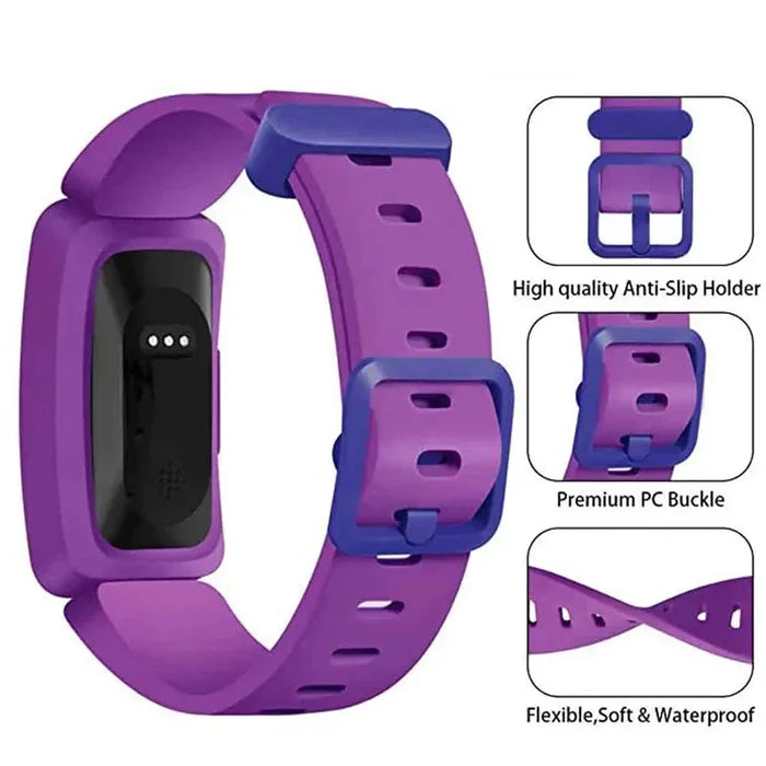 Habicare silicone strap for Fitbit Ace 2/3 and Inspire series, available in 16 colors, shown in black with TWS design.
