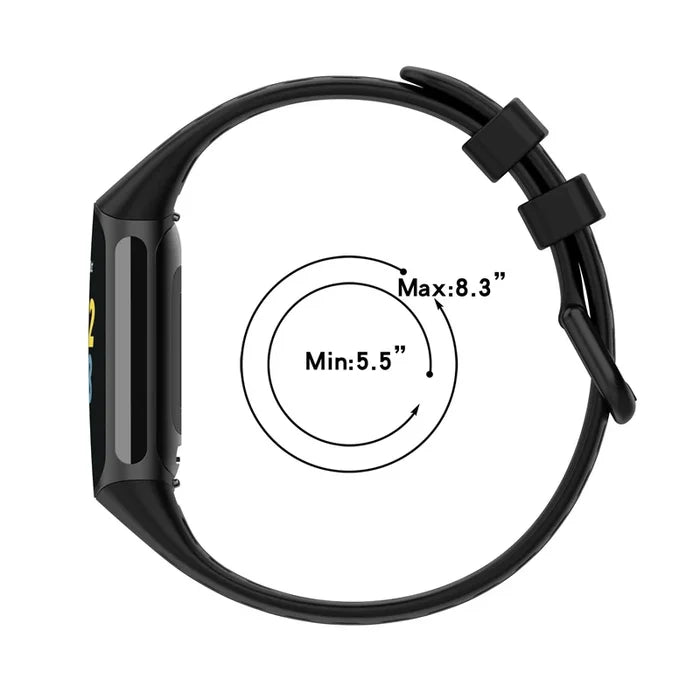 Habicare silicone strap for Fitbit Charge 5/6 series, TWS style, available in 12 colors, shown in vibrant color options.