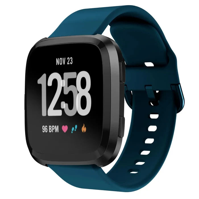Colorful silicone Fitbit Versa Lite/Versa/Versa 2/Blaze strap by Habicare, showing multiple vibrant strap options in a variety of colors.