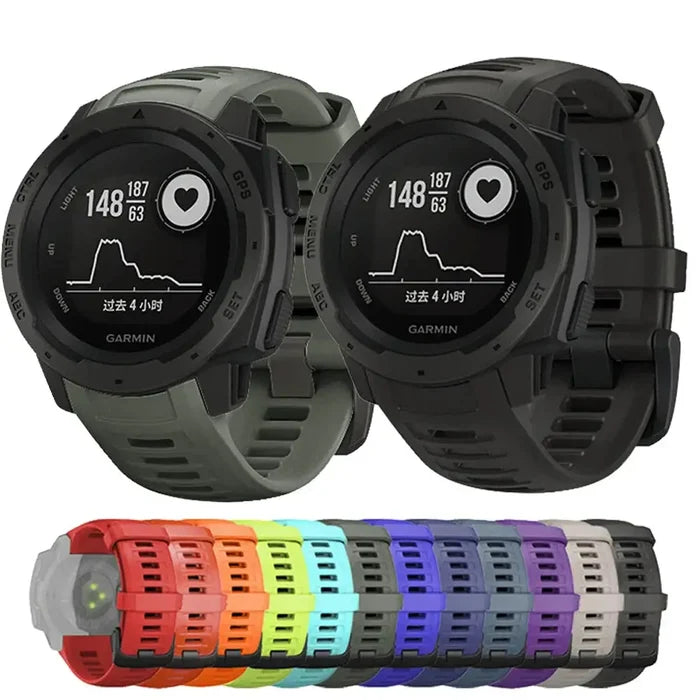 Habicare silicone strap for Garmin Instinct 1/2, Esports, Solar Series, 22mm, available in 13 colors.