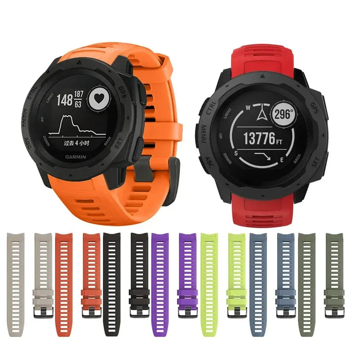 Habicare silicone strap for Garmin Instinct 1/2/Esports/Solar Series, 22mm TWS watch band in various colors.