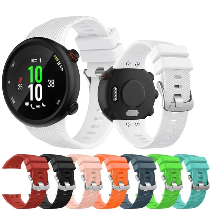 Habicare silicone strap for Garmin Swim 2 and Forerunner 45S, available in 15 colors, featuring a flexible TWS design.