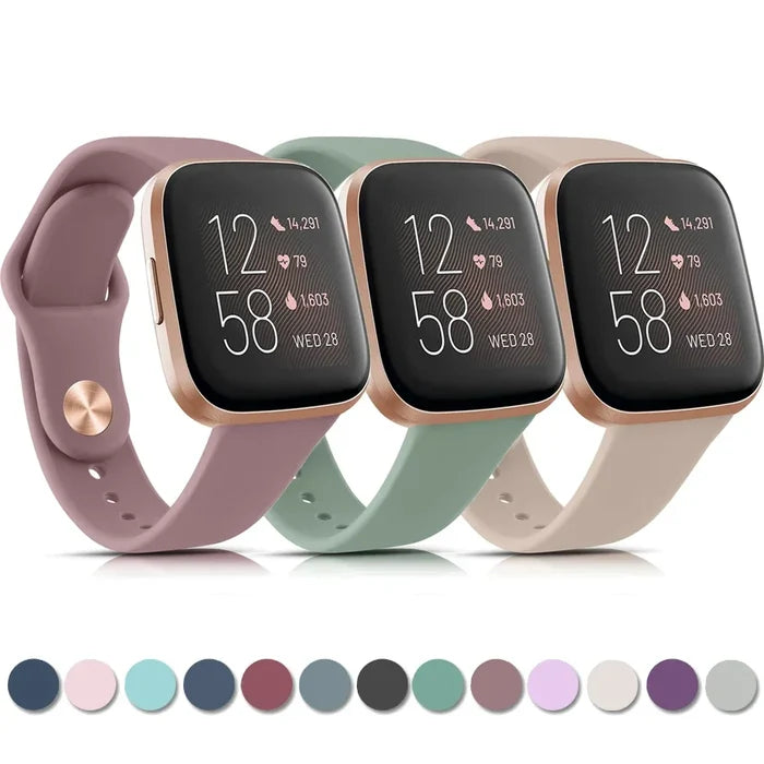 Habicare silicone watch band for Fitbit Versa 2, TWS model, in vibrant blue color, flexible and comfortable for daily wear.