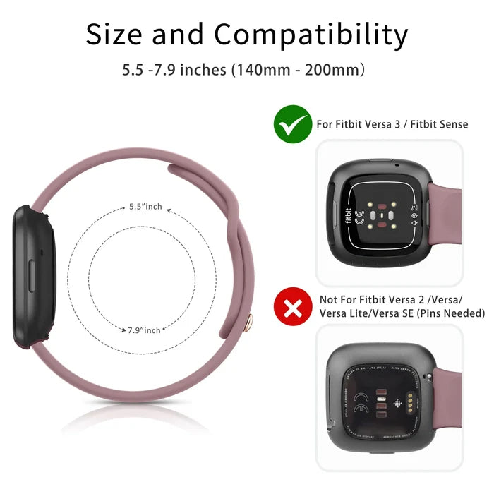 Habicare silicone watch band for Fitbit Versa 2, TWS style, available in 17 vibrant colors, shown in a close-up image.