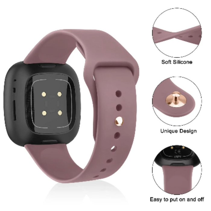 Habicare silicone watch band for Fitbit Versa 2 in black, showing the TWS design and adjustable strap for comfortable wear.