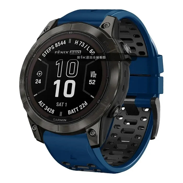 Habicare silicone watch band for Garmin Fenix 8 47mm, TWS style, available in 12 colors, shown on a watch face.
