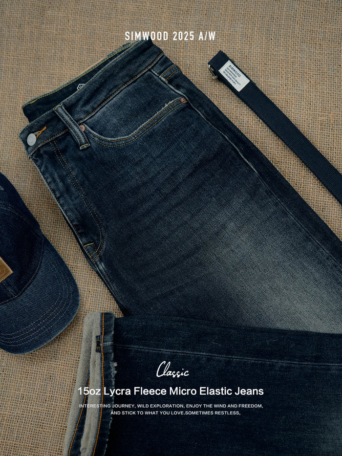 SIMWOOD Men's Fleece-Lined Denim Jeans — Warm Comfort for Cold Seasons