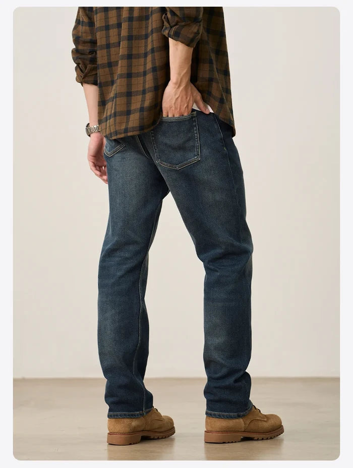 SIMWOOD Men's Fleece-Lined Denim Jeans — Warm Comfort for Cold Seasons