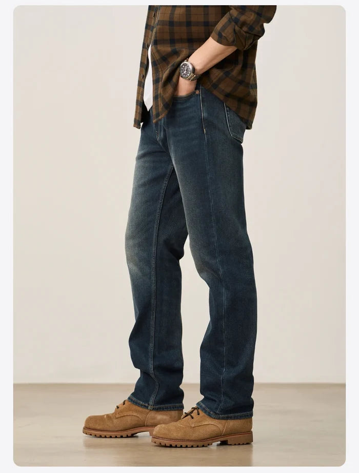 SIMWOOD Men's Fleece-Lined Denim Jeans — Warm Comfort for Cold Seasons