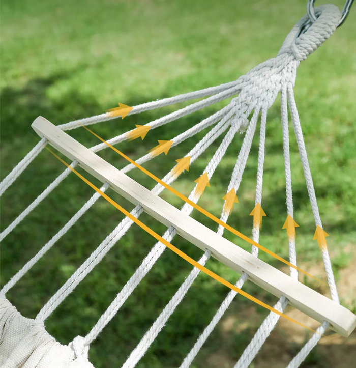 ECOTREK reinforced anti-tip hammock THTF5016 with sturdy fabric and reinforced ends, designed for safety and outdoor relaxation.