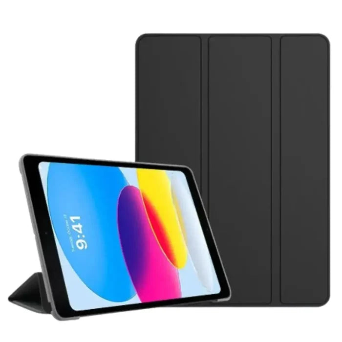 Black 9eight5 Smart Cover for iPad by Habicare with magnetic closure, protective stand, and sleek design.