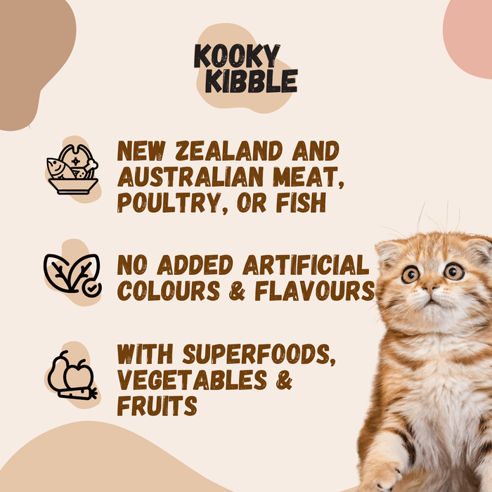 Kooky Kibble NZ Smart Hooman Trial Bundle cat food starter kit with 200g of dry cat food for all life stages.