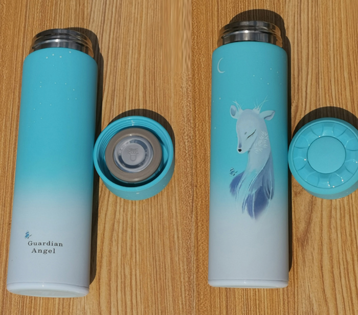 Smart insulated water bottle for students by Mead's Supply & Equipment Outfitters, showing a sleek stainless steel design with a secure lid.