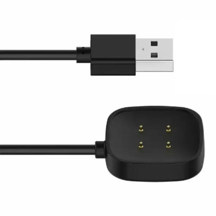 Habicare TWS smartwatch charger compatible with Fitbit Sense 2, Versa 3 and 4, shown connected to a smartwatch.