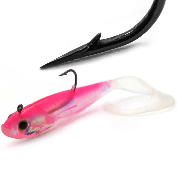 Habicare soft fishing lures with lead head jigs in various colors, designed for bass and trout fishing.