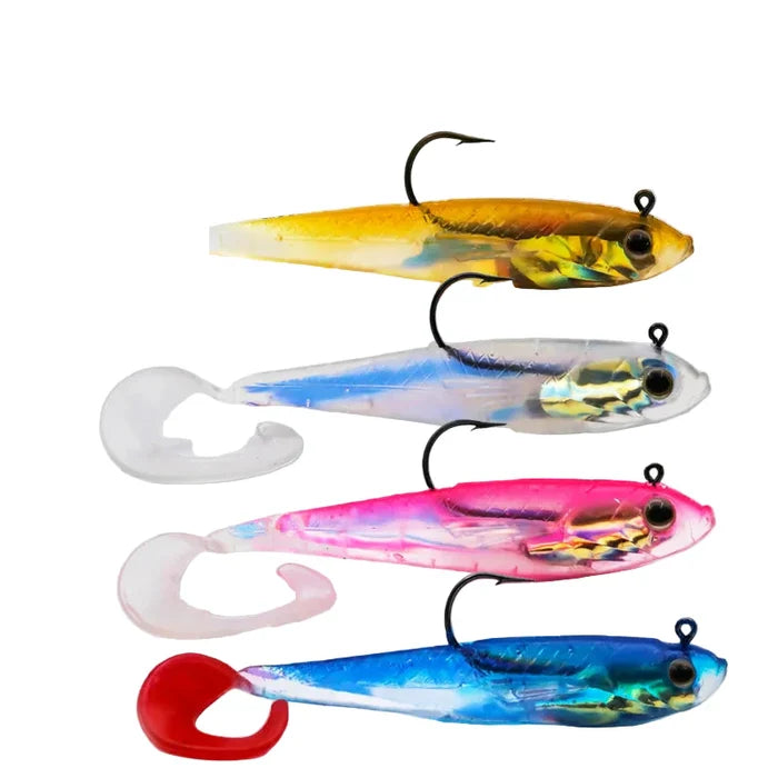 Habicare Soft Fishing Lures with lead head jigs for bass and trout, in various colors and quantities, designed for freshwater fishing.