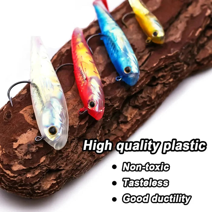 Habicare soft fishing lures with lead head jigs in various colors, designed for bass and trout fishing, shown in multiple quantities.