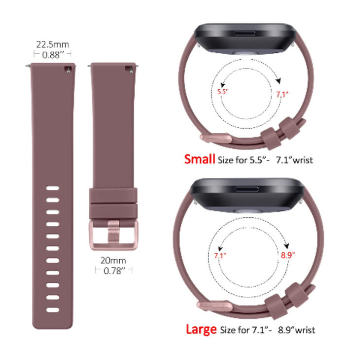 Habicare soft silicone sport band for Fitbit Versa 1 in various colors, designed for comfortable, secure fit during workouts.