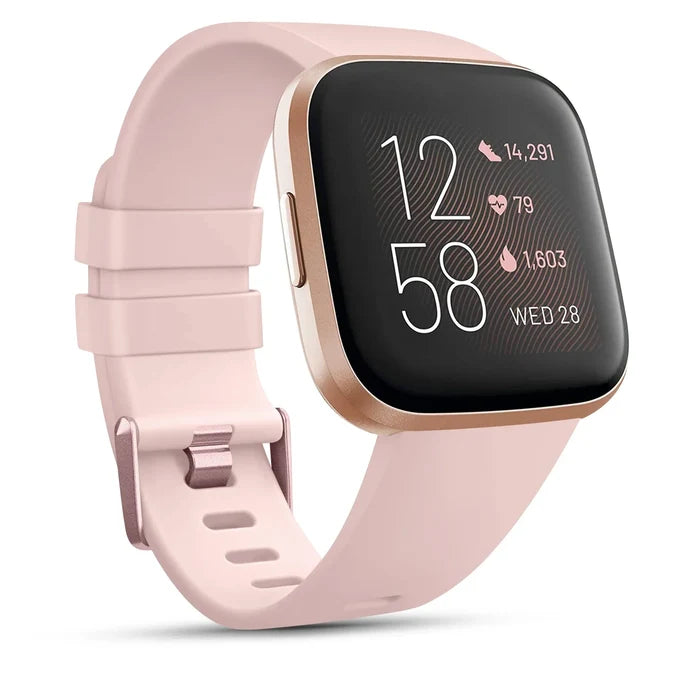 Habicare soft silicone sport band for Fitbit Versa 1 in various colors, designed for comfortable wrist wear and easy fit.